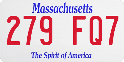 MA license plate 279FQ7