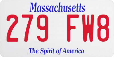 MA license plate 279FW8