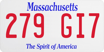 MA license plate 279GI7