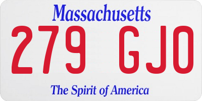 MA license plate 279GJ0