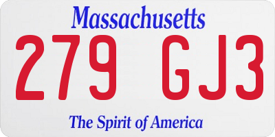 MA license plate 279GJ3