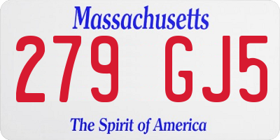 MA license plate 279GJ5