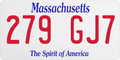 MA license plate 279GJ7