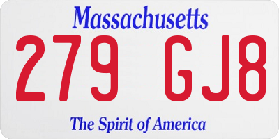 MA license plate 279GJ8
