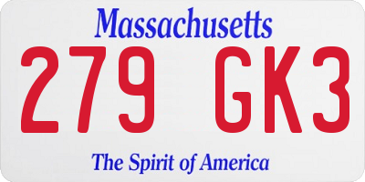 MA license plate 279GK3