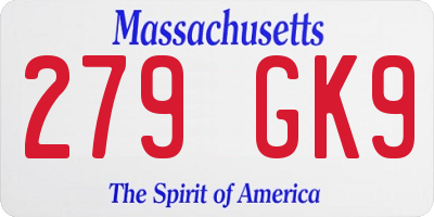 MA license plate 279GK9