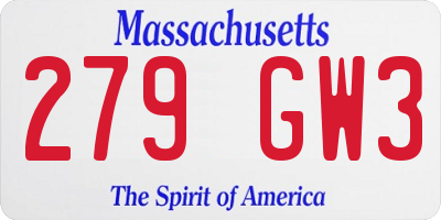 MA license plate 279GW3