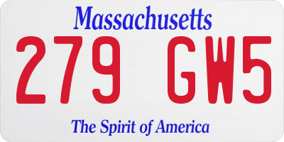 MA license plate 279GW5