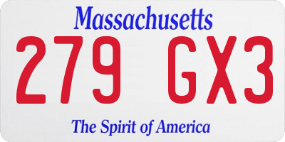 MA license plate 279GX3