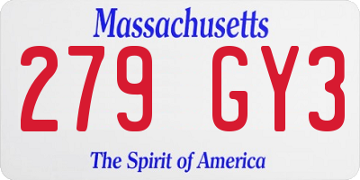 MA license plate 279GY3