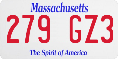 MA license plate 279GZ3