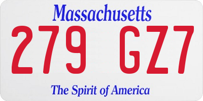 MA license plate 279GZ7
