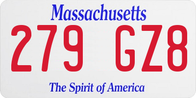 MA license plate 279GZ8