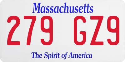 MA license plate 279GZ9