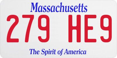 MA license plate 279HE9