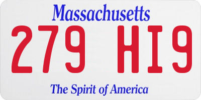 MA license plate 279HI9
