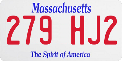 MA license plate 279HJ2