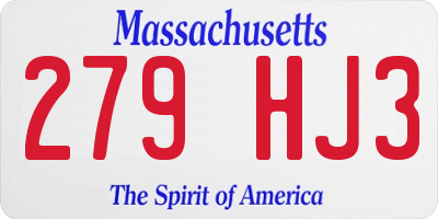 MA license plate 279HJ3