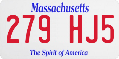 MA license plate 279HJ5