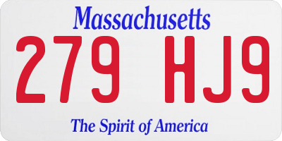 MA license plate 279HJ9
