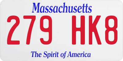 MA license plate 279HK8