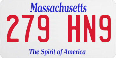 MA license plate 279HN9