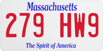 MA license plate 279HW9