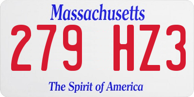 MA license plate 279HZ3