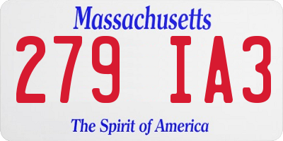 MA license plate 279IA3
