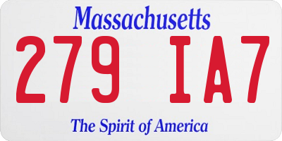 MA license plate 279IA7