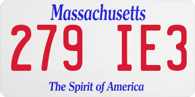 MA license plate 279IE3