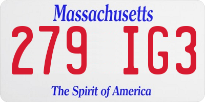 MA license plate 279IG3