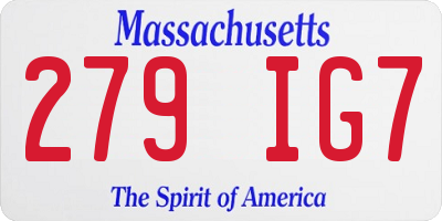 MA license plate 279IG7