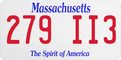 MA license plate 279II3