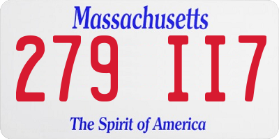 MA license plate 279II7
