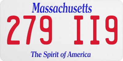 MA license plate 279II9