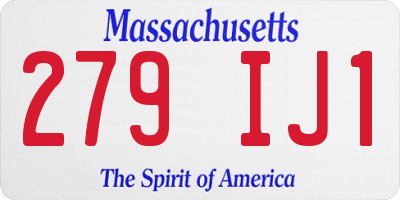 MA license plate 279IJ1