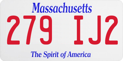 MA license plate 279IJ2
