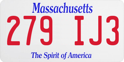 MA license plate 279IJ3