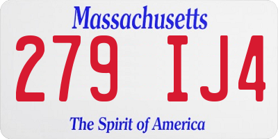 MA license plate 279IJ4