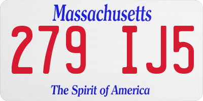 MA license plate 279IJ5