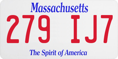 MA license plate 279IJ7