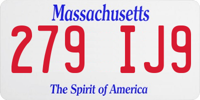 MA license plate 279IJ9