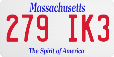 MA license plate 279IK3