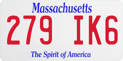 MA license plate 279IK6