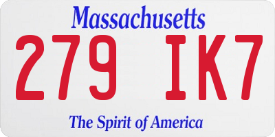MA license plate 279IK7
