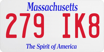 MA license plate 279IK8