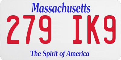 MA license plate 279IK9