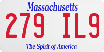 MA license plate 279IL9