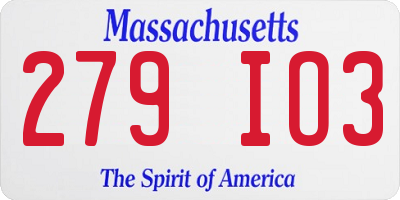 MA license plate 279IO3